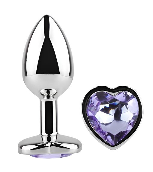 Анальна пробка з кристалом EGZO - Silver Heart Plug Amethyst size M Sex Aura | Зображення 1