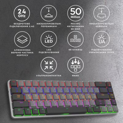 Клавиатура GamePro MK122R Red Swich Low Profile Wireless Dark Gray (MK122R) | Зображення 1