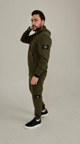 Спортивний костюм Stone Island з худі на молнії хакі | Зображення 4
