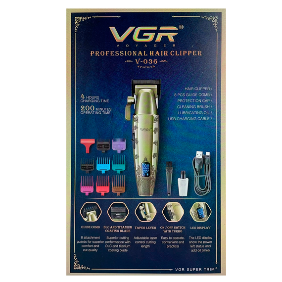 Акумуляторна машинка для стрижки VGR V-036, 8 насадок, LED дисплей | Зображення 5