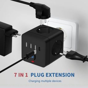 Мережевий Фільтр Трійник 7в1 із швидкою зарядкою 3 розетки/3 USB/1TYPE-C