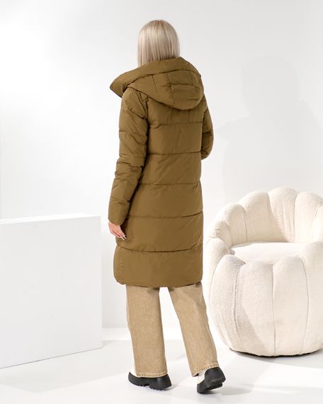 Оливкове пальто люкс якості з брелком помпоном | Зображення 3