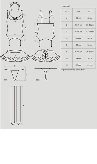 Еротичний костюм покоївки зі спідницею Obsessive Housemaid 5 pcs costume L/XL, чорно-білий, топ з пі Sex Aura | Зображення 6