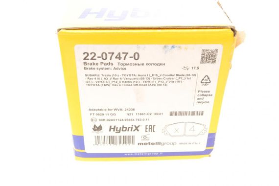 Колодки гальмівні передні Toyota Corolla 01-18 Auris 07-12 Rav4 III 05- Yaris Prius+ 12- 22-0747-0 | Зображення 7