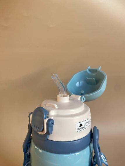 Термос дитячий для напоїв з трубочкою 450мл Блакитний з малюнком | Зображення 9