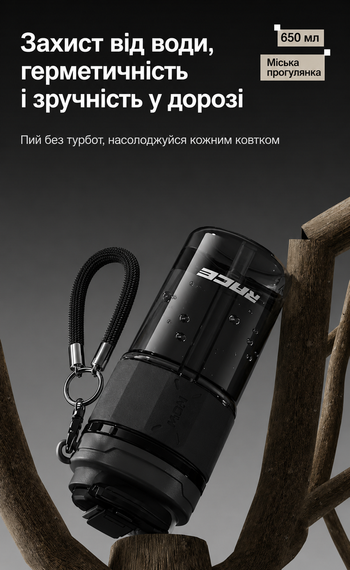 Кружка RACE Dual-Sip (650 мл) з двома секціями соломинкою та ремінцем — Чорна | Зображення 5