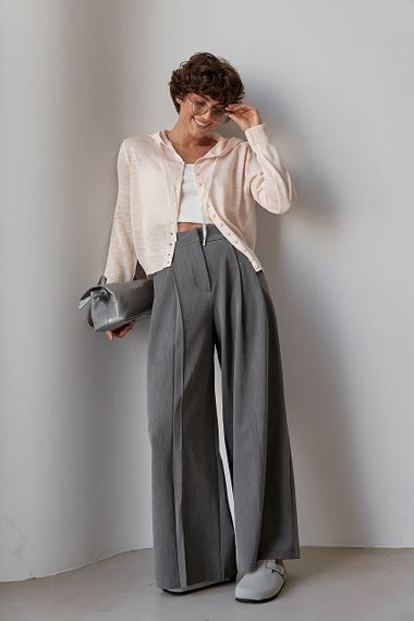 Легкий в'язаний кардиган на ґудзиках із капюшоном - пудра цвет, ONE SIZE (є розміри) | Зображення 2