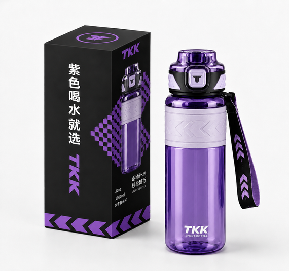 Бутылка спортивная TKK Tritan 1000 мл -Фиолетовая, ударопрочная, BPA-free, с ремешком и откидной крышкой | Зображення 7