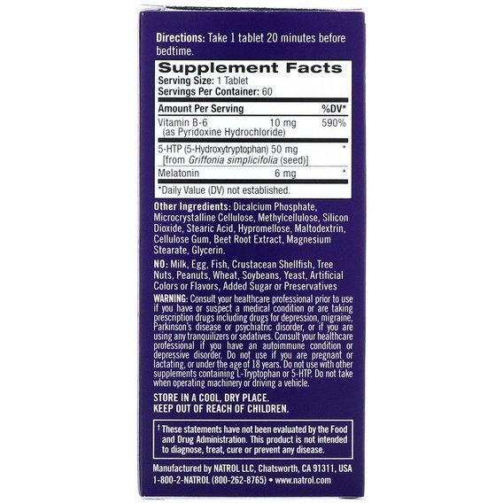 Мелатонін для сну Natrol Melatonin + 5-HTP, Advanced Sleep, Time Release 60 Bi-Layer Tablets NTL-07229 | Зображення 1
