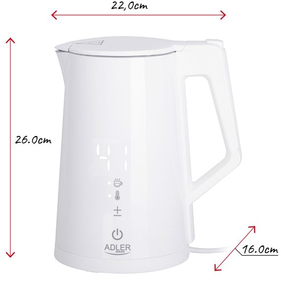 Електрочайник Adler AD 1345 white 1850-2200Вт/ 1.7л/ STRIX/ встановлення температури/ | Зображення 5