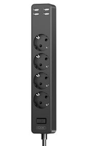 Сетевой фильтр удлинитель XO WL10 1,8 м 4 розетки 4 USB  2500 Вт Черный