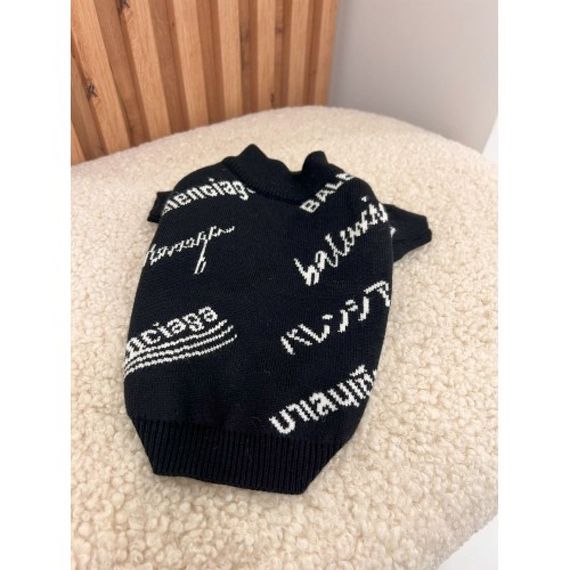 Брендовый свитер для собак Balenciaga New Collection 23/24 двухслойная вязка, с надписями по cпинке, черный | Зображення 1