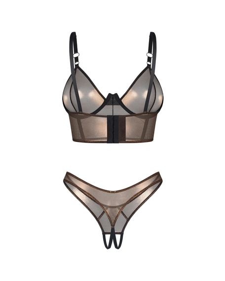 Комплект Obsessive Soranna top & crotchless thong S/M, Бронзовый, S/M | Зображення 4