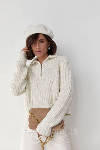 Женский вязаный свитер oversize с воротником на молнии цвет молочный FL_000885 | Зображення 4