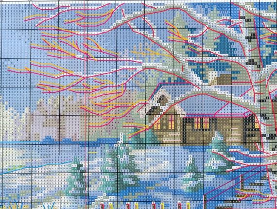 Набор для вышивания по нанесённой на канву схеме "Snowscape 7 ". AIDA 14CT printed , 55*34 см | Зображення 6