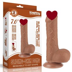 Фалоімітатор з мошонкою 7'' SLIDING SKIN DUAL LAYER DONG BROWN Sex Aura