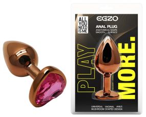 Анальная пробка с кристаллом EGZO - Dark Gold Heart Plug Rose, size S sexstyle