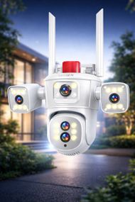 Видеокамера  4G IP66 4G 12mp (JE-190-2)  4 экранные 360-градусные камеры IP-камера четыре объектива Белая