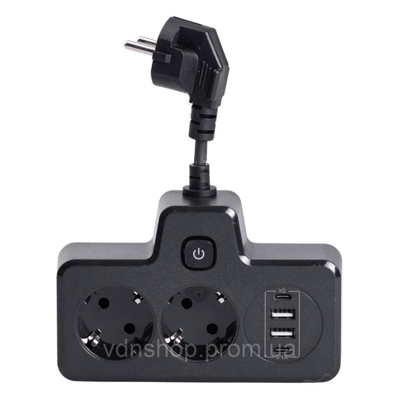 Мережевий фільтр на 2 євро розетки з 2 USB та 2 Type-C чорний HP-5-18