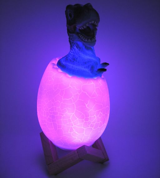 3D нічник світильник динозавр в яйці Dinosaur Lamp різнокольоровий з пультом д/к  з підзарядкою від USB | Зображення 3