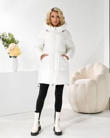 Модний теплий пуховик середньої довжини білий колір