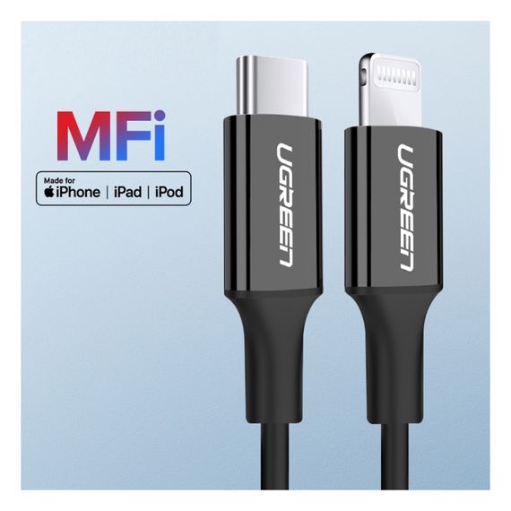 Дата кабель USB-C to Lightning 1.0m US1713A Nickel Plating ABS Shell Black Ugreen (60751) | Зображення 1