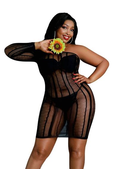 Платье-сетка с одним рукавом Moonlight Plus Model 05, Черный, One Size, ONE SIZE