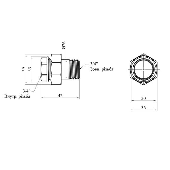 Згін-американка пряма Karro 3/4" ВЗ нікельована KR-3102 | Зображення 1