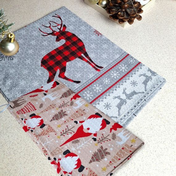 Набір кухонних рушників 2 шт SoundSleep Happy holidays вафельних 30х50 см і 45х60 см бежевий з сірим (2800004713696) | Зображення 1