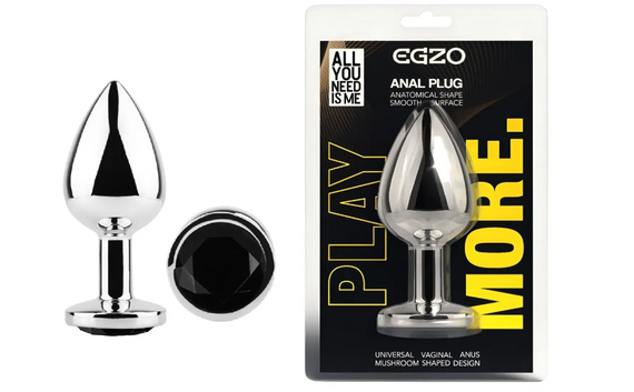 Анальна пробка із кристалом EGZO - Silver Round Plug Black size S Sex Aura