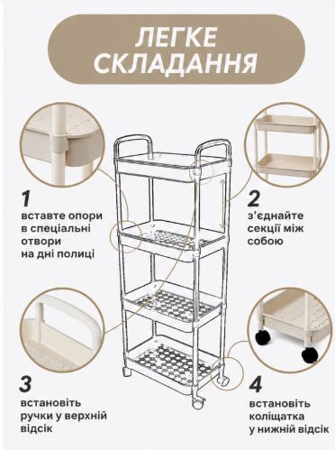 Этажерка на колесах 4 полки напольная белая Storage rack  AND906 | Зображення 4