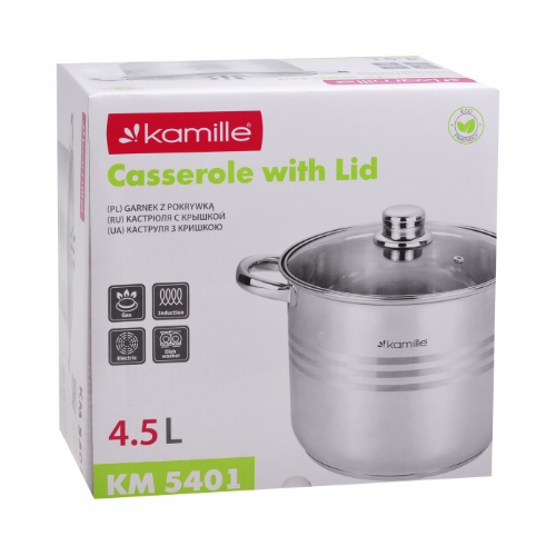 Кастрюля нержавеющая сталь 4,5л 20*16см 5401 KAMILLE | Зображення 2