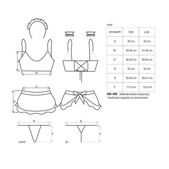Атласний еротичний костюм покоївки Obsessive Maid set S/M, black, 5 предметів | Зображення 6