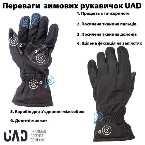 Перчатки зимние тактические UAD PERUN 3 слоя SoftShell сенсорные Черные M | Зображення 2