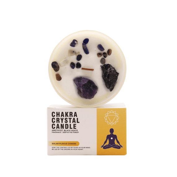 Свічка соєва з камінням  Сонячне сплетіння дерев'яний гніт 360г Chakra 5056368333347