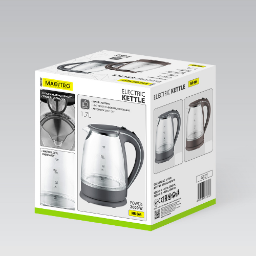 Електрочайник 1,7л 2000W скло (диск) MR-064-BROWN Maestro | Зображення 3