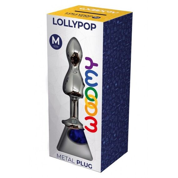 Металева анальна пробка Wooomy Lollypop Double Ball Metal Plug Blue M діаметр 3,1 см, довжина 9,4 см | Зображення 2