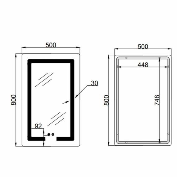Дзеркало Lidz Kubis (KU2) 500х800 з LED-підсвіткою Touch, з антизапотіванням, з диммером, рег. яскравості LD78LF936508048448 | Зображення 1