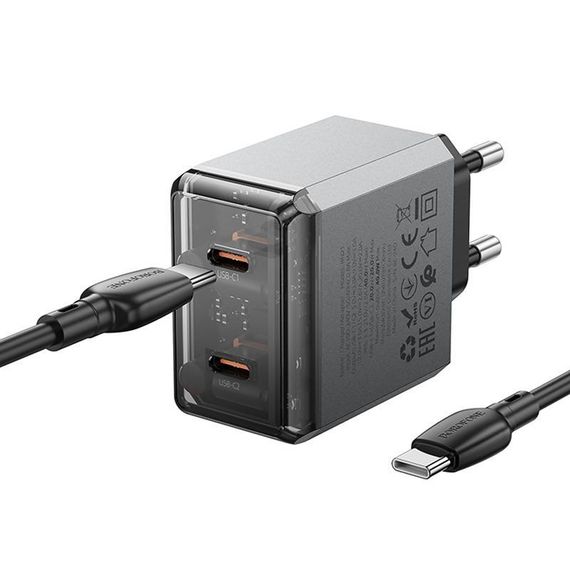 СЗУ Borofone BN21 Lena PD40W+QC3.0 (2USB-C) + кабель Type-C to Type-C Metal gray | Зображення 3