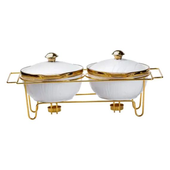 Марміт порцелянаовий на 2 секції по 1 л на металевій підставці HP1039