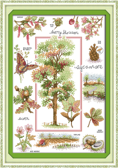 Набор для вышивания крестиком по нанесённой на канву схеме "Botanical garden". AIDA 14CT printed, 39*55см