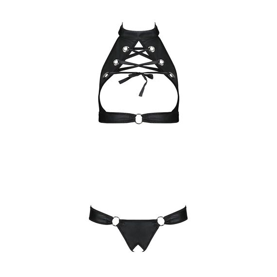 Комплект открытый топ и трусики из эко-кожи с люверсами Passion MALWIA SET Open Bra XXL/XXXL black | Зображення 2