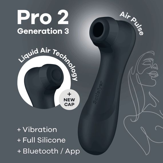 Вакуумний кліторальний стимулятор Satisfyer Pro 2 Generation 3 with Liquid Air (Bluetooth), Темно-сірий | Зображення 1