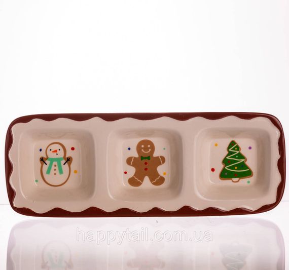 Менажниця порцелянова Merry Christmas на 3 секції 30×11×2.5 (см) прямокутна CR-1-41
