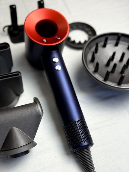 Фен Super Hair Dryer синій з червоним з іонізацією та турборежимом 5 насадок | Зображення 3