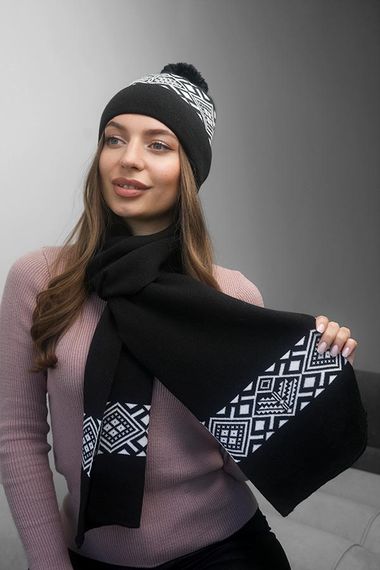 Комплект «Skier» (шапка и шарф) черный + белый