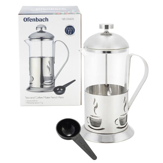 Заварник френчпресс с мерной ложкой 600ml для чая и кофе