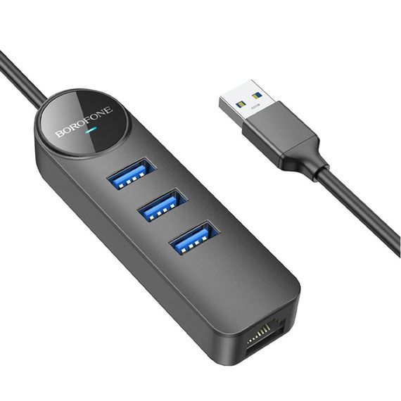 Переходник Borofone DH6 Erudite 4in1 Gigabit Ethernet (USB to USB3.0*3+RJ45) (0.2m) Black | Зображення 2