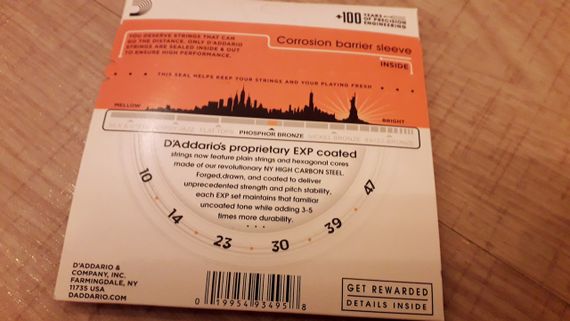 Струны d'addario exp15 ФОСФОР-БРОНЗОВЫЕ для акустической гитары 010-047 | Зображення 1