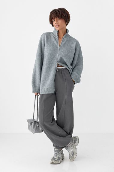 В'язаний кардиган оверсайз на блискавці - сірий цвет, ONE SIZE (є розміри) | Зображення 2